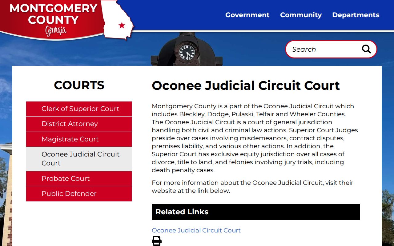 Oconee Judicial Circuit map including Montgomery County Superior Court