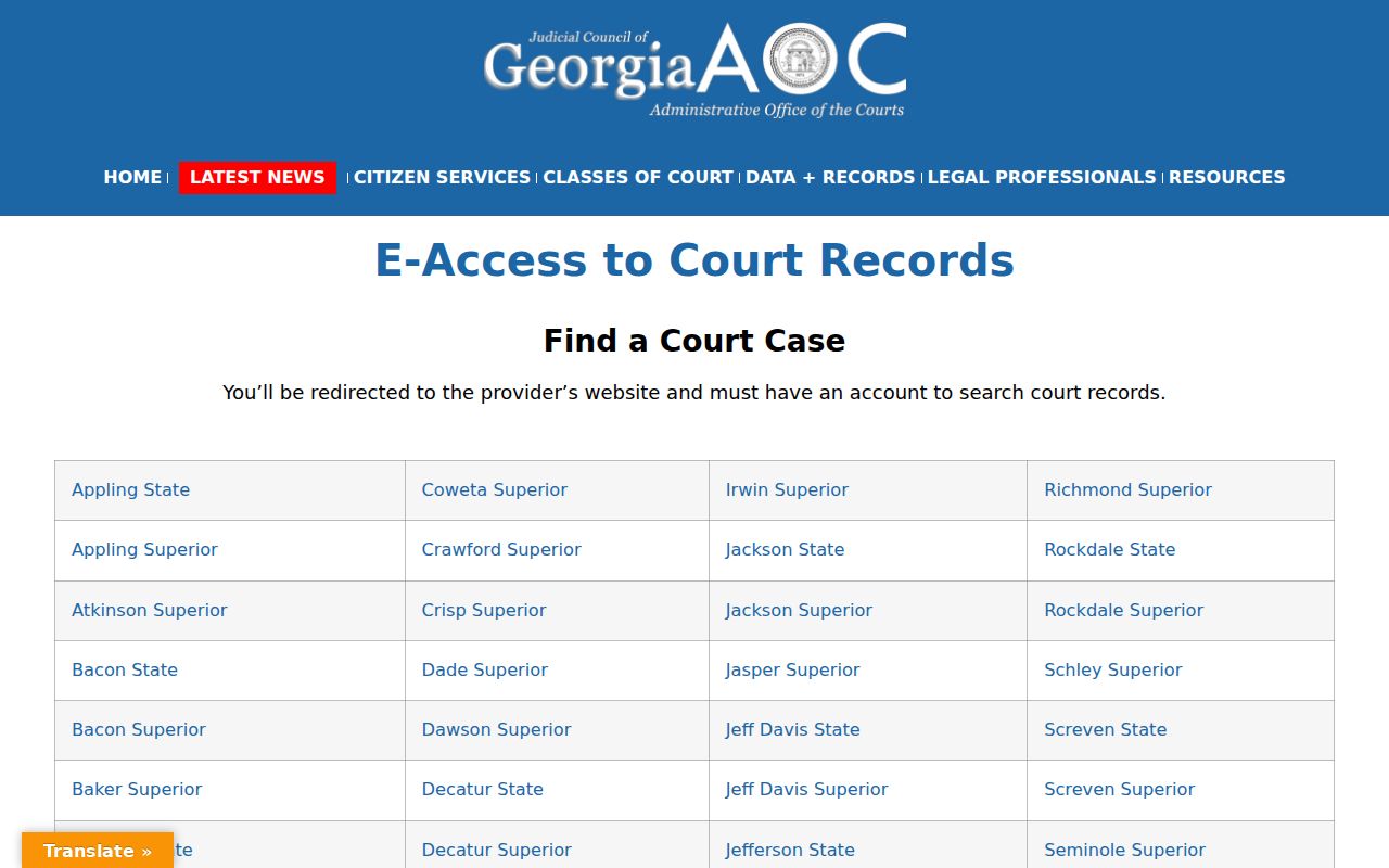Georgia Courts e-access notice for Montgomery County court records