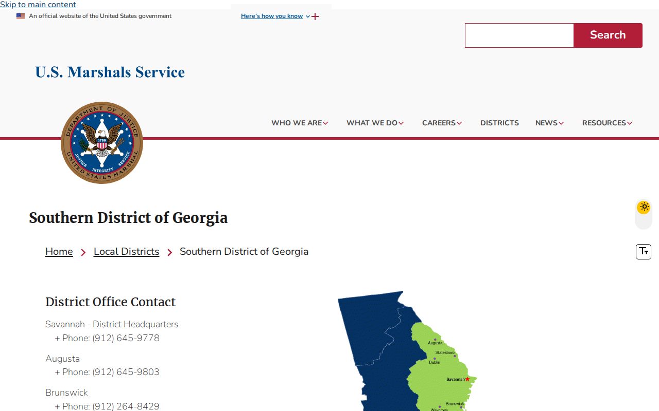 U.S. Marshals Service Southern District of Georgia information