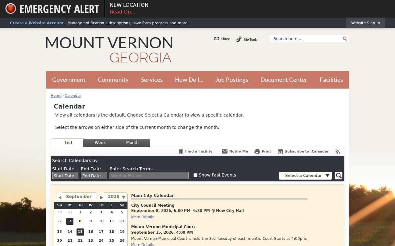 Mount Vernon Municipal Court calendar and scheduled city court sessions
